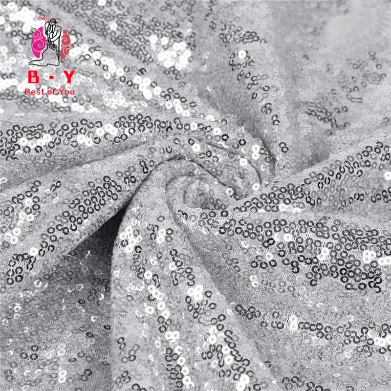 2Yard Embroidery Sequin Fabric Material Silver Sparkly Fabric Used to Make Clothes Shoes Bags Wedding Partie Event Decor -527