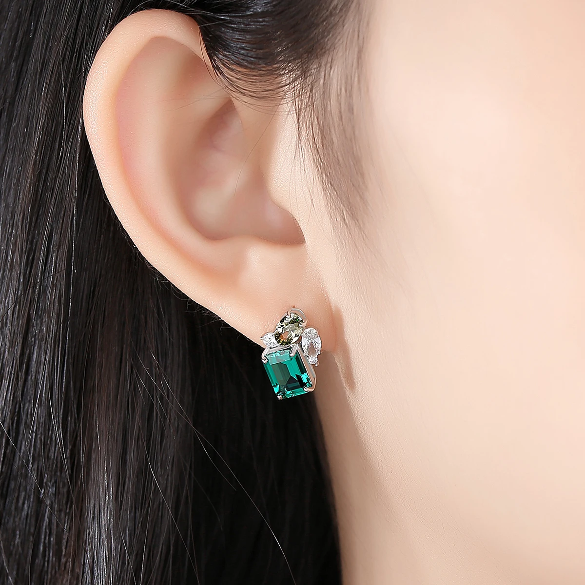PAG&MAG Luxury Emerald Square Necklace Earrings Set For Women Sterling Silver 925 Jewelry Set Green Gemstone Fine Jewelry