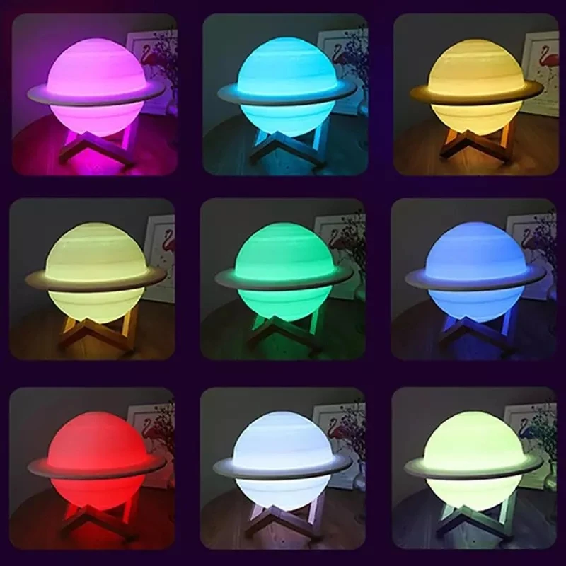 Imagem -06 - Saturn Led Night Light com Controle Remoto 16 Cores Impressão 3d Toque da Lâmpada da Lua Luzes das Crianças Lâmpada da Noite para Casa