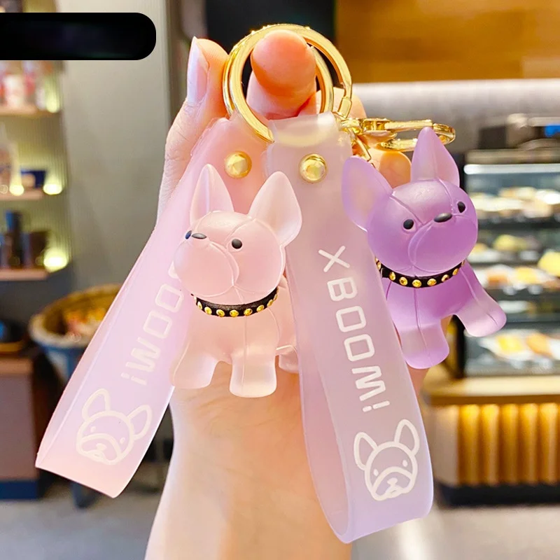 2021 Chaoku Crystal Jelly Color Bulldog Pendant Fashion Personality Key Chain Bag Pendant Lovers Accessories Creative Gifts