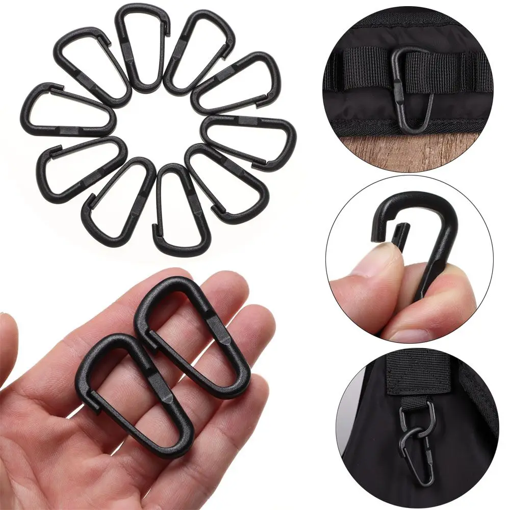 

10/20pcs Plastic Nylon Black Climbing Camping Hiking Packback Buckles D Carabiner Water Bottle Hooks Keychain Snap Clip