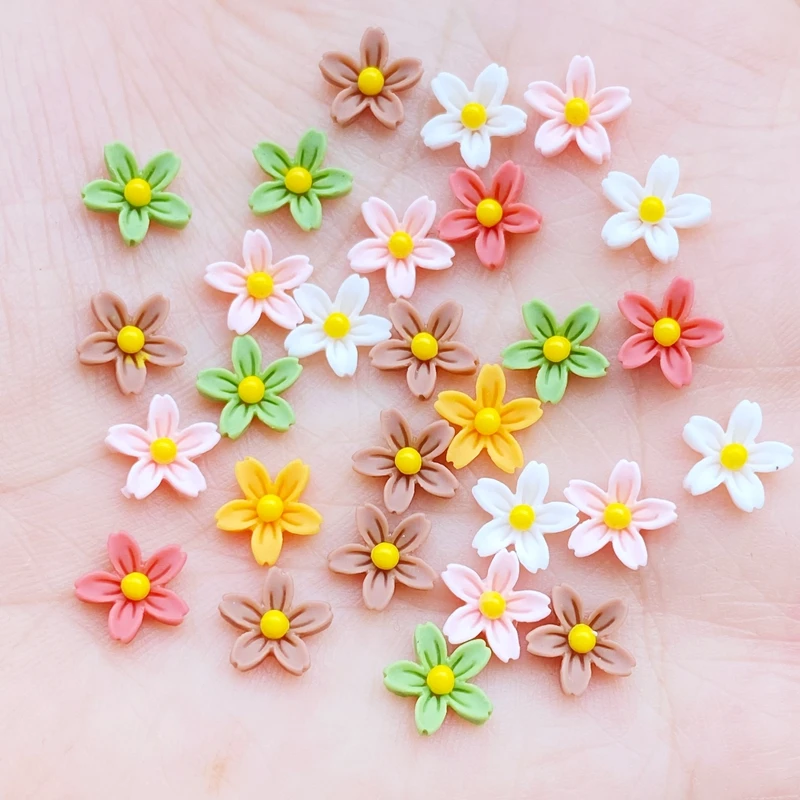 100 Uds. 8mm resina 3D coloridas Mini gemas de flores figuritas planas álbum de recortes apliques de boda decoración artística de uñas manualidades