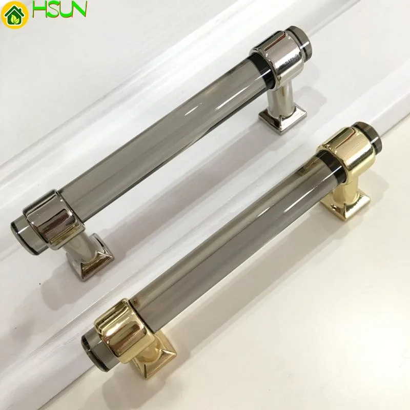 

2 pcs New gray transparent acrylic bar handle modern Nordic cabinet door handle gold silver base Door cabinet wardrobe