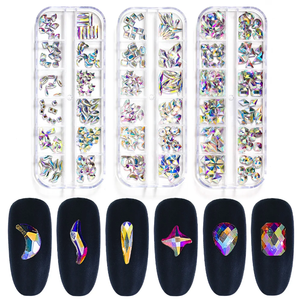 

New pattern 120pcs Per Box Crystal AB 3D Nail Art Rhinestones Fancy Shaped Crystals and Stones For DIY Nails Art Decoration