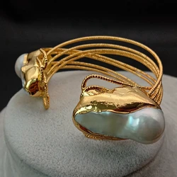 Y.YING Cultured White Keshi Pearl Bangle  Gold color Plated Bracelet