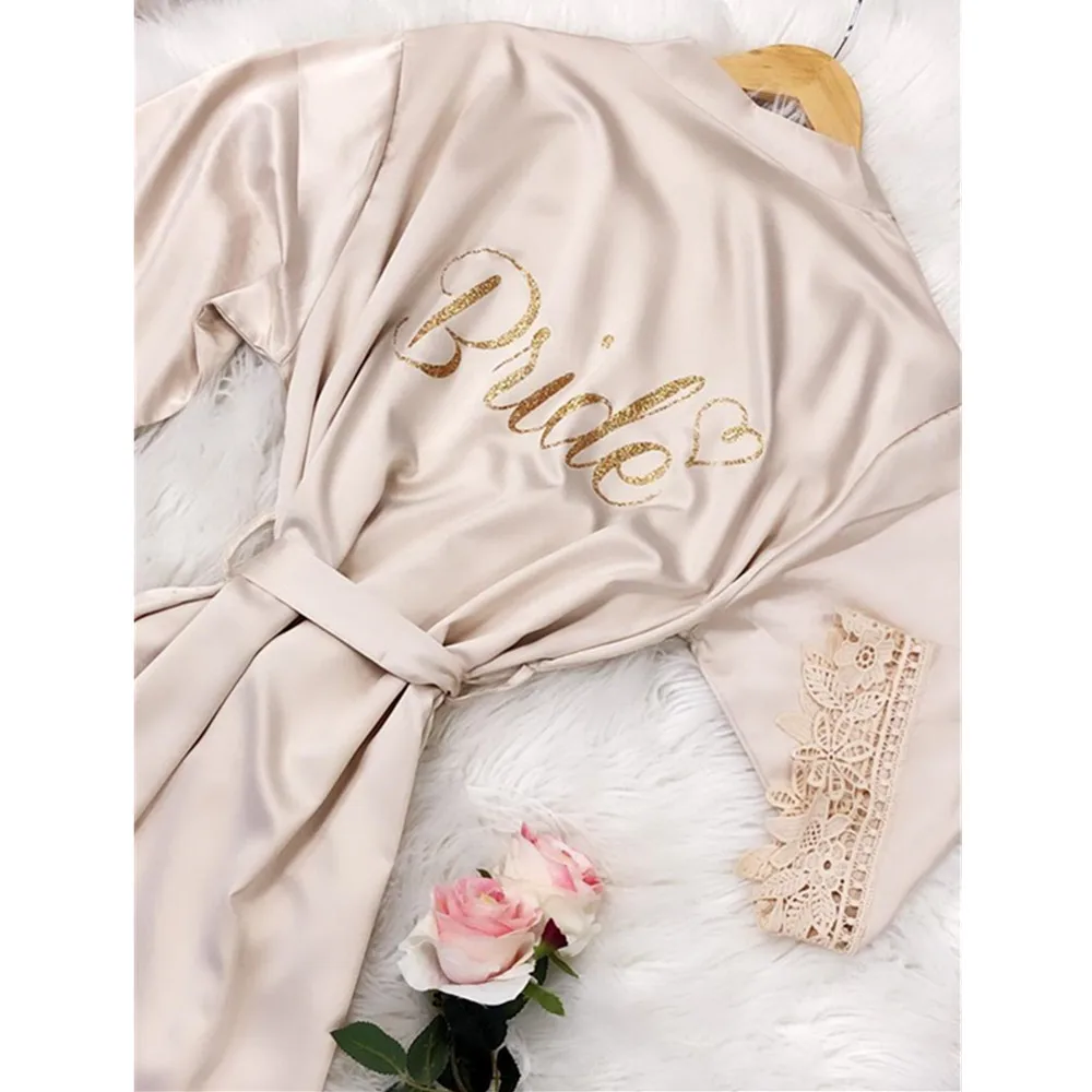 

glitter name lace silk Bride Robe,customize bachelorette nightgown,wedding Gift,honeymoon nightwear,Bridesmaid peignoir bathrobe