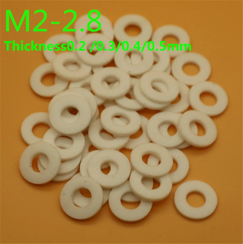 

100pcs M2-M2.8 Poly tetra fluoroethylene washer high temperature M2 PTFE washer gasket 0.2/0.3/0.4/0.5/0.6/0.8/1mm thickness