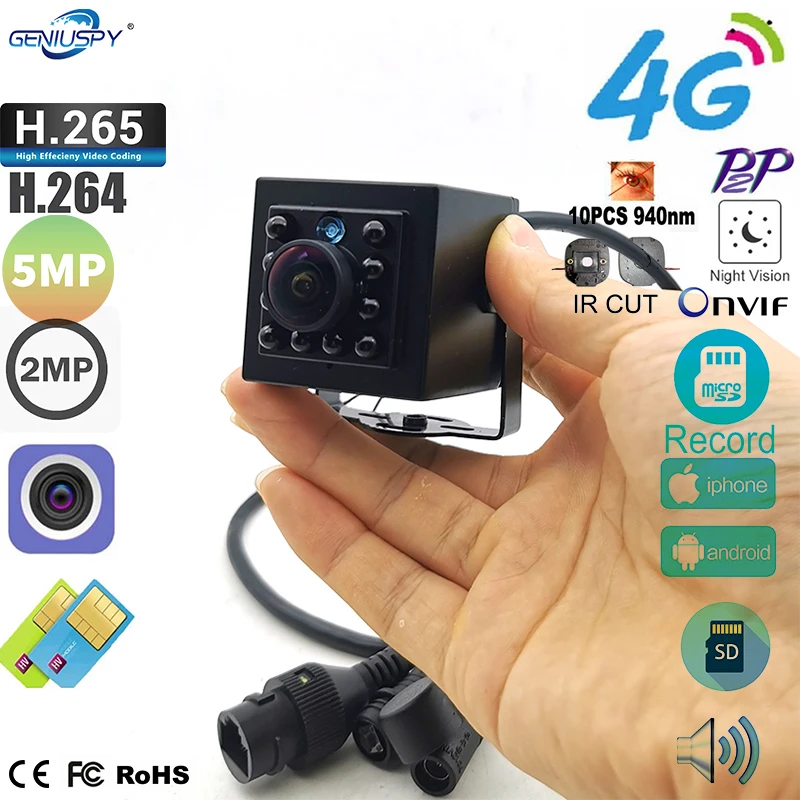 150Degree Wide Angle 4G Camera SIM Card Smart IP Camera 5MP 2MP Mini Camera 940nm IR Night Vision Surveillance P2P  Camhi