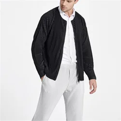 Miyake-Men's Pleated Jacket Summer New Style 2021 Pure Color Fashion Comfortable Loose Plus Size Casual Top Men's All-match