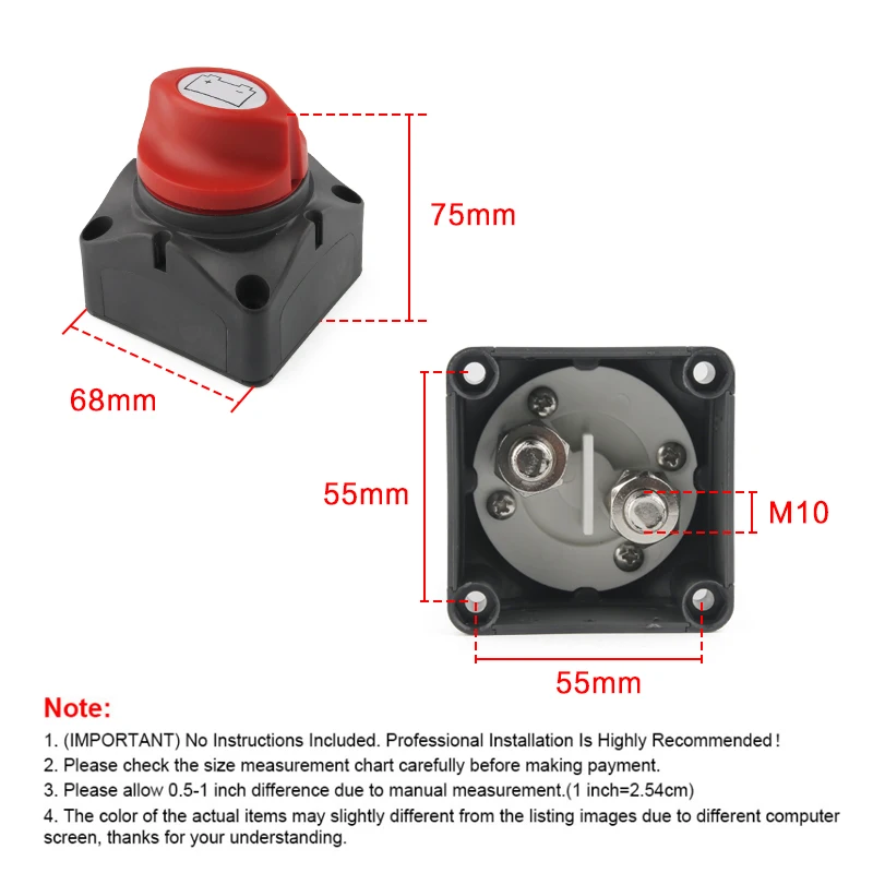 12V-60V 100A-300A Car Auto RV Marine Boat Battery Selector Isolator Disconnect Rotary Switch Cut