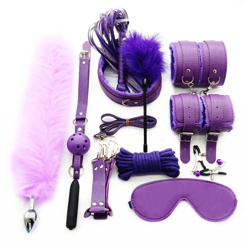 Sexy Leather BDSM Kits Plush Sex Bondage Gear Handcuffs Sex Games Whip Gag Adult toys Exotic Accessories Sex Toys For Couples