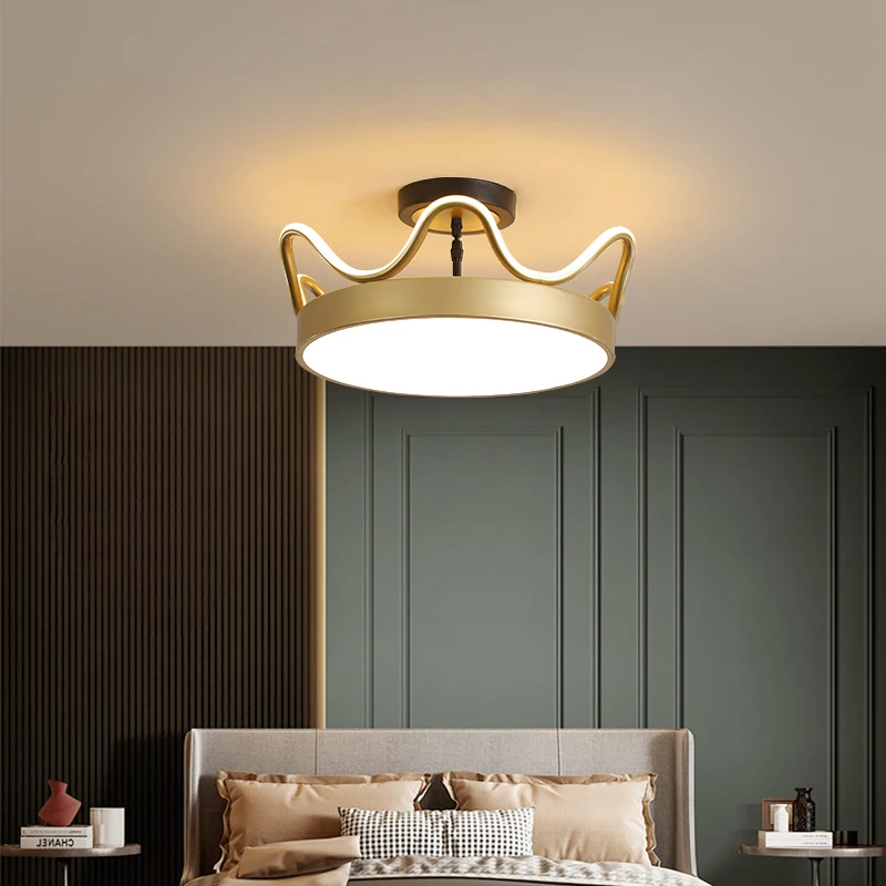 Modern led circle chandelier bedroom room minimalist lamp Door Balcony baby room decoration golden crown kids room chandelier image 4