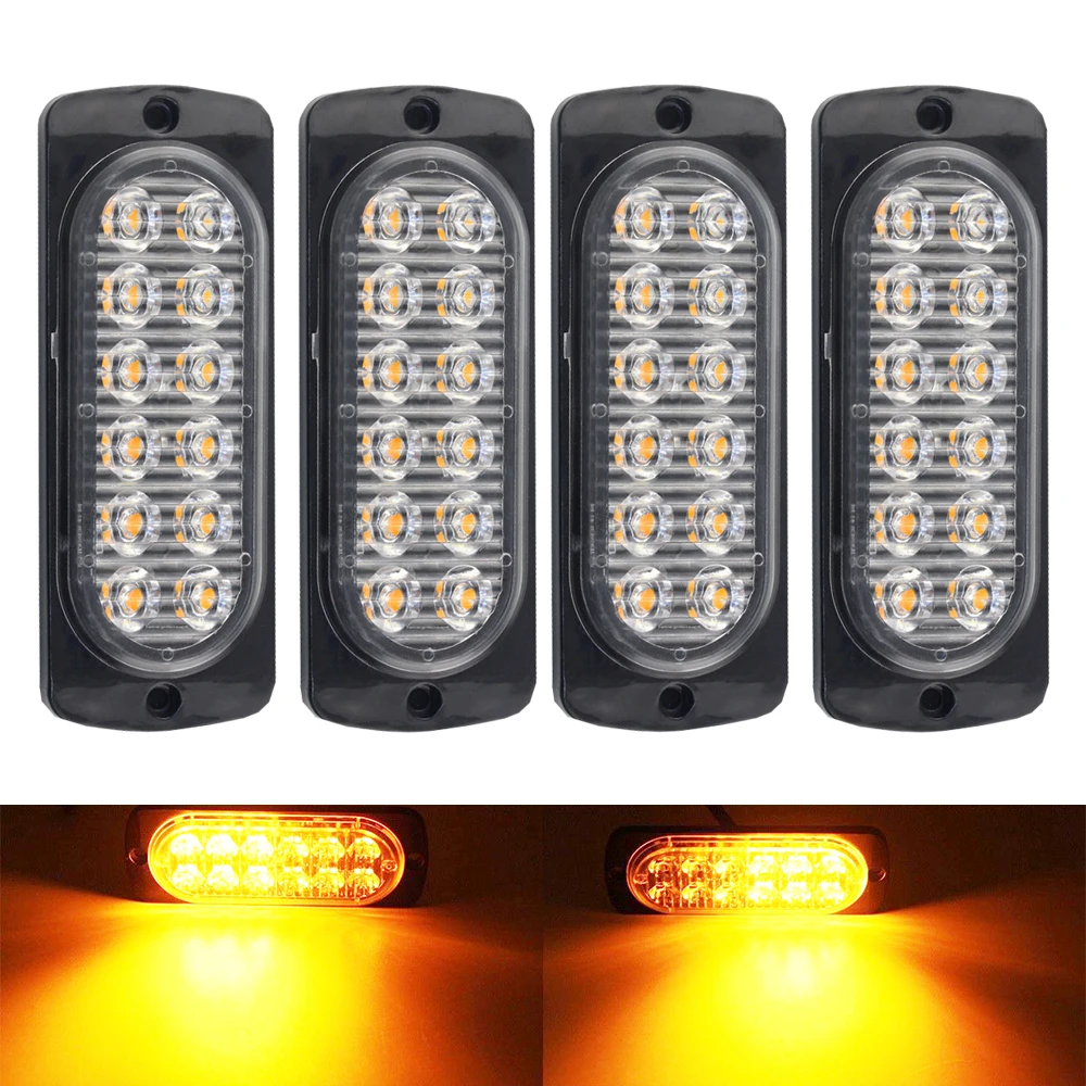 4x Hazard Warning Car Trailer Truck Motorcycle Side Marker Light Amber 24V 12Led Emergency Beacon Flash Strobe Turn Light Bar