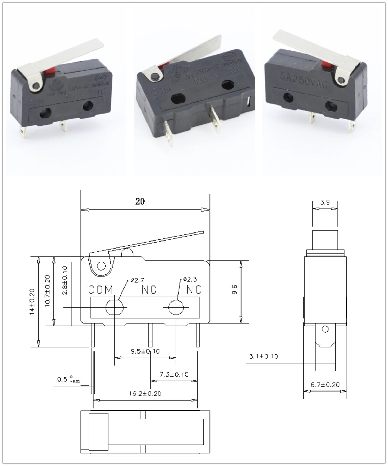 100 Stück/Los 3-Pin/2-Pin Brandneuer Endschalter 5A250VAC KW11-3Z Mini-Mikroschalter mit Rolle für Lasermaschinen Mikro-Endschalter-Sensor – Detail 3
