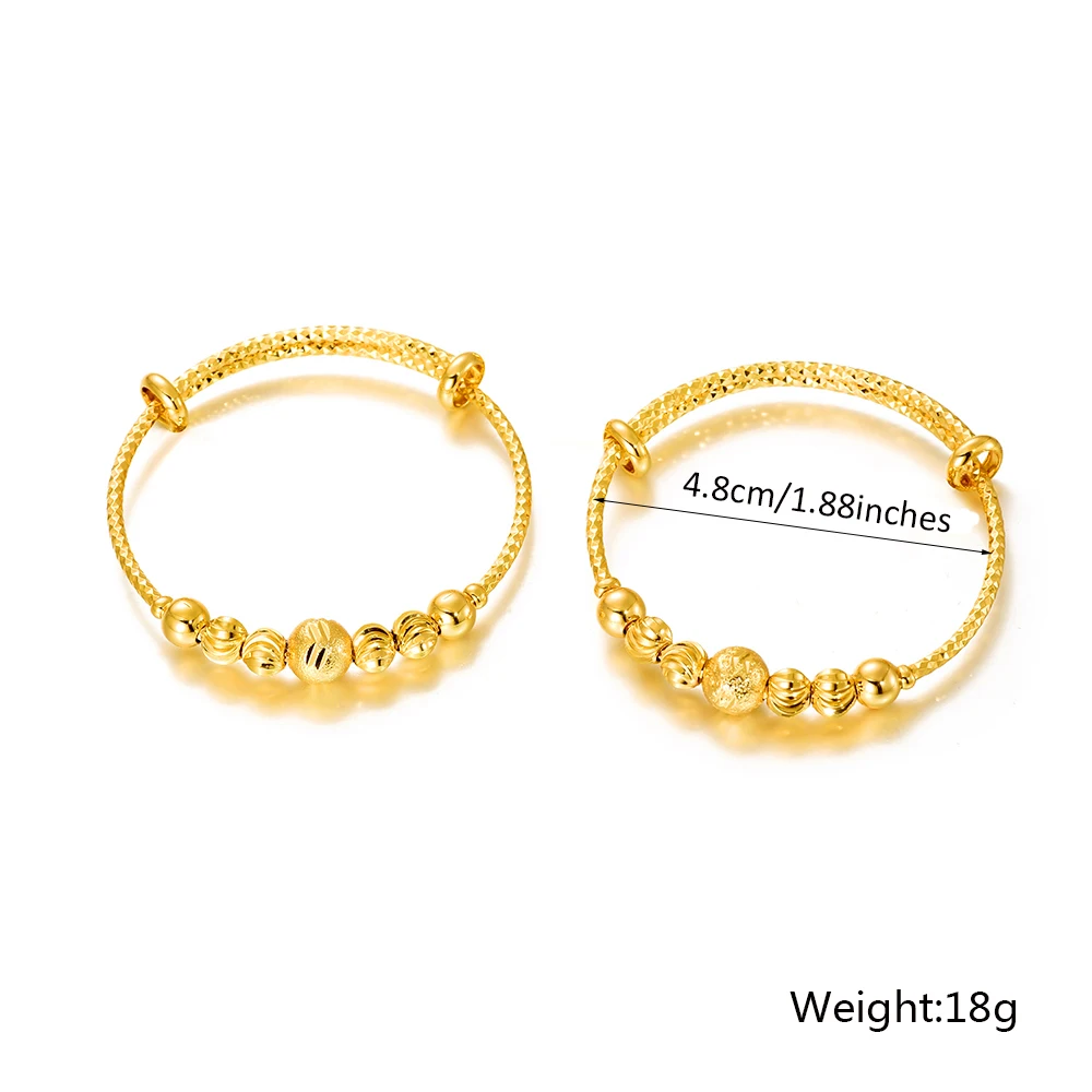 Ethlyn 2Pcs/Lot Baby Bangles Gold Color Arab Beads Bangle for Baby Kids Children Dubai African Middle Eastern Jewelry Gift MY379