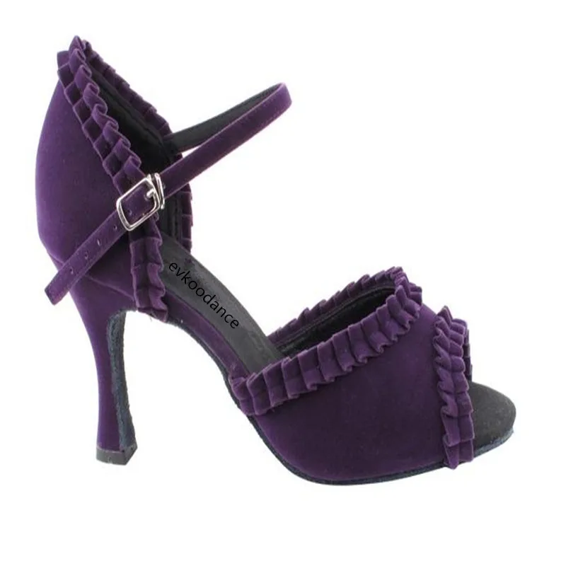 Customize Summer Style Purple Dance Shoe Women Flock Latin Dance Shoes Soft Bottom Ballroom Salsa Shoe Bachata Party Dance Shoes