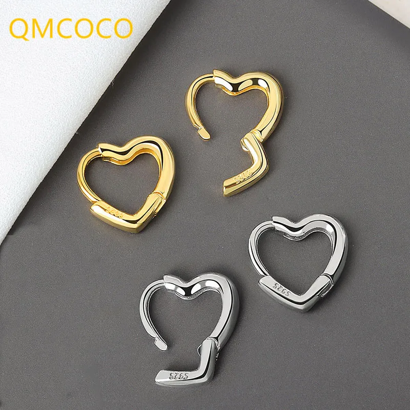 QMCOCO Silver Color Simple Heart Shape-Shape  Small Stud Earrings Glamorous Women Fashion Jewelry Party Accessories