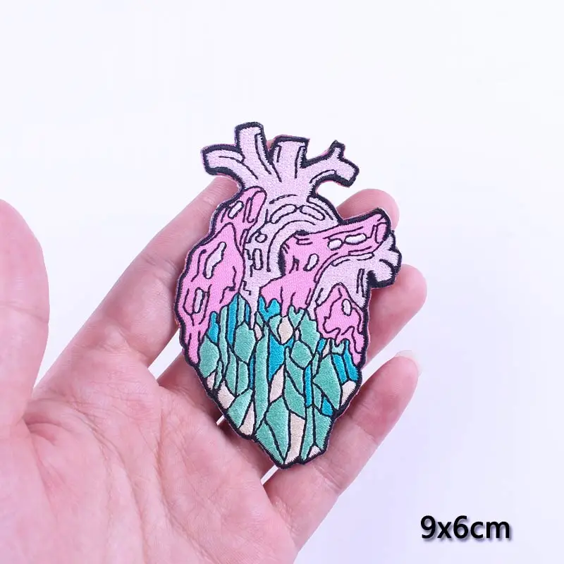 DIY Embroidery Patch Rock Heart Patches On Clothes Van Gogh Iron On Patches For Clothing Punk Biker Patch Applique Badge Stripe