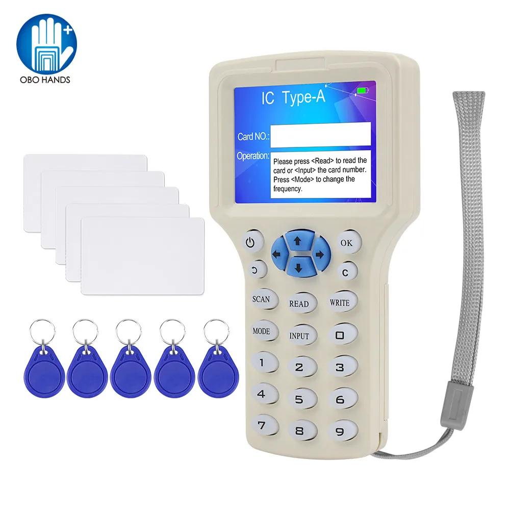 

10 English Frequency RFID Copier Duplicator 125KHz Key fob NFC Reader Writer 13.56MHz Encrypted Programmer USB UID Copy Card Tag