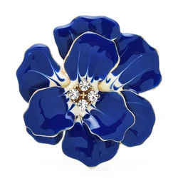 Wuli&baby Big Blue Enamel Flower Brooch Pin Jewelry Gift Metal Badge Rose Badge