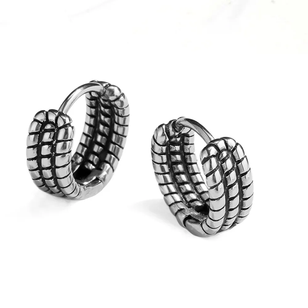 2021 New Punk Retro Stainless Steel Hoop Earrings For Women Men Gothic Round Geometry Rock Statement Ear Jewelry Gifts Earrings