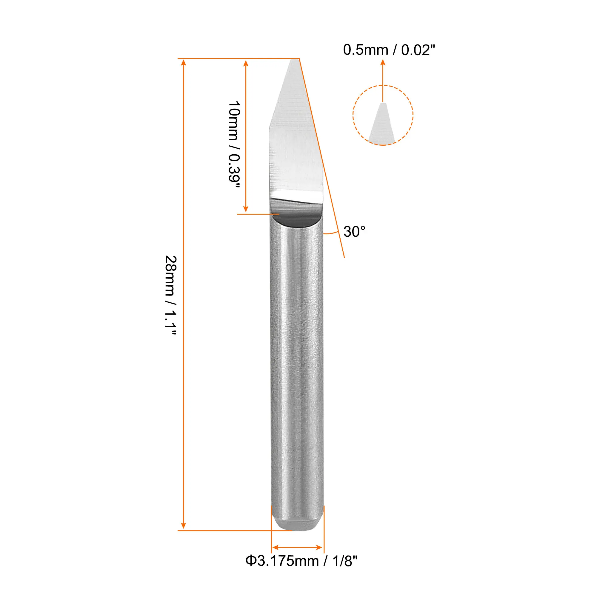 Wiertło do grawerowania drewna Uxcell z węglika spiekanego 3.175mm 1/8 "cholewka, 30 stopni 0.5mm końcówka narzędzie do frezarki CNC do akrylu pcv MDF PC 10 sztuk