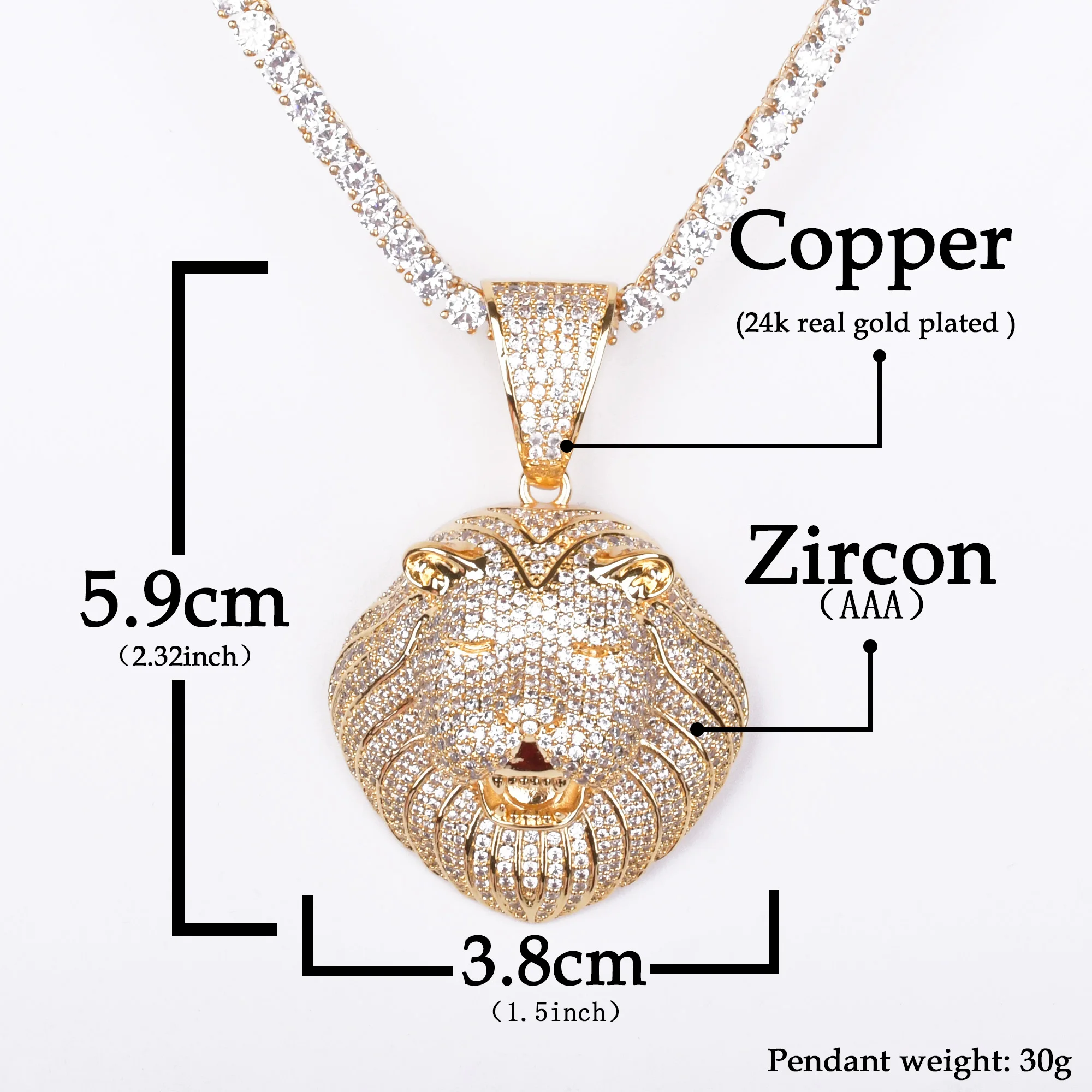 Lion Head Pendant Necklace  Gold Color Women Hip Hop Rock Street Jewelry