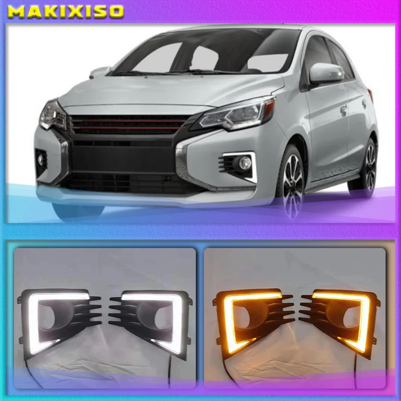 

LED Daytime Running Light For Mitsubishi Mirage 2020 2021 Yellow Turn Signal Relay Waterproof 12V DRL Fog Lamp Decoration