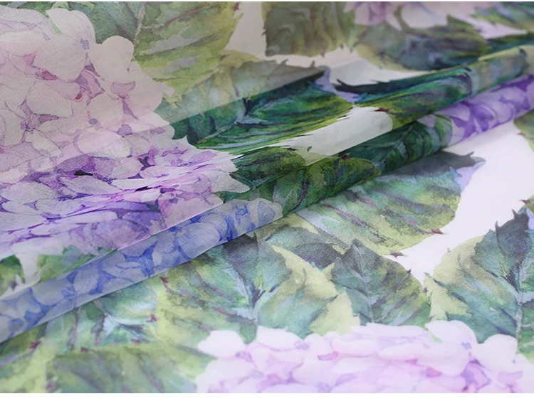 Green Leave Hydrangea Natural Silk Chiffon Plush Fabric For Dress DIY Tissu Tecido Tissus Au Metre Tela Tulle Seda Cheap Fabrics