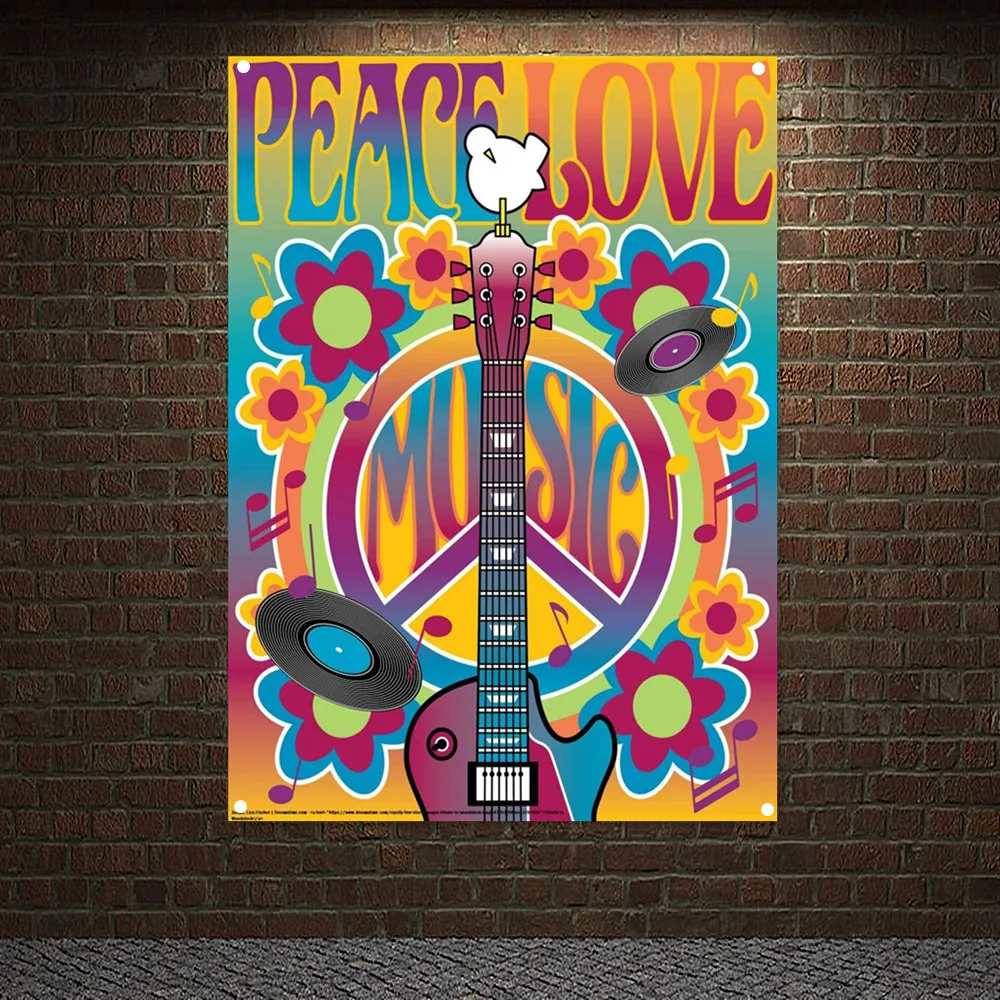 Metal Art Rock Music Poster Home Decoration 1969s Woodstock Rock Festival Banners Flags Wall Hanging Canvas Painting Artwork E5