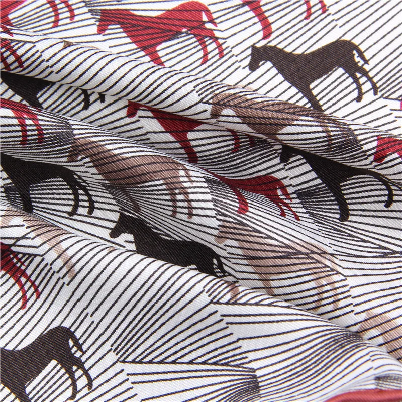 POBING Manual Hand Rolled Twill Silk Scarf Women Horse Print Square Scarves Echarpes Foulards Femme Wrap Bandana Hijab 90CM