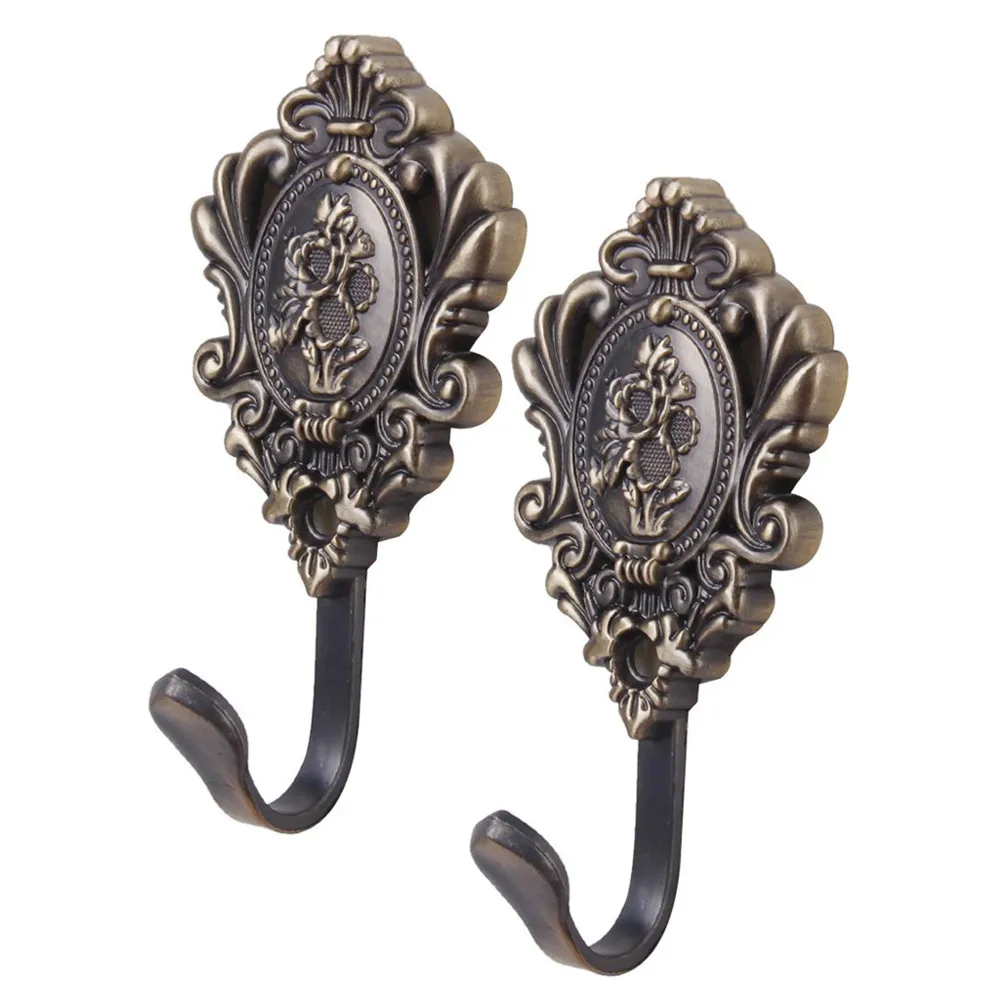 2pcs/set Rose Pattern Vintage Alloy Drapery Curtain Holdbacks Tieback Hooks Towel Curtain Hook Accessories Living Room Decor