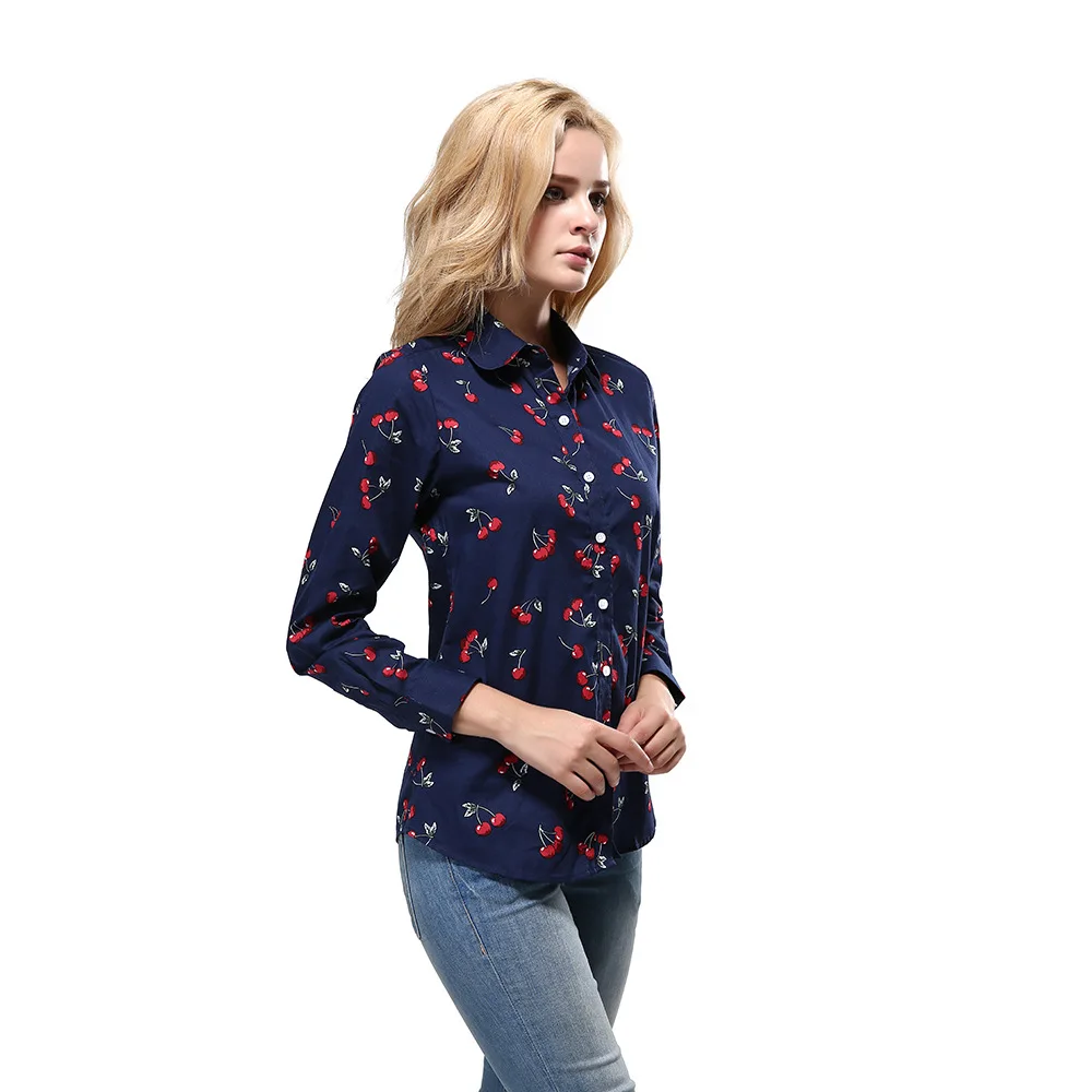 New Korean Style Flower Print Women\'s Shirts Cotton Long Sleeve Turn Down Collar Cardigan Shirt Casual Female Button Up Blouses