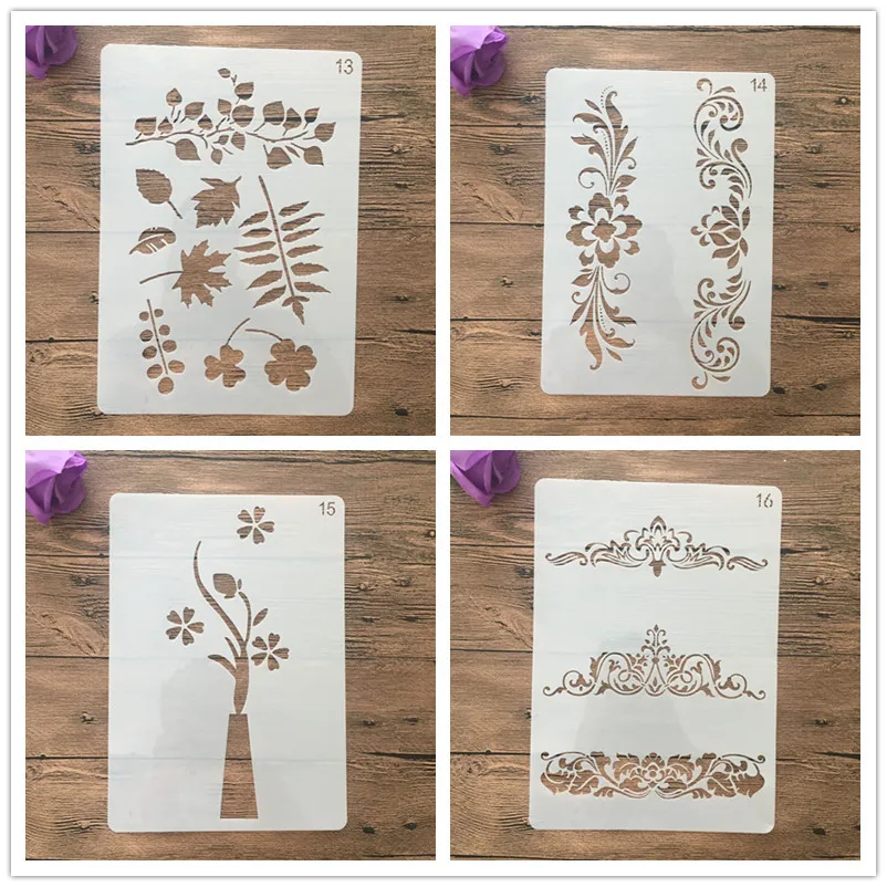 4pcs /set A4 Crown,leaves, flower tree plant Stencils Painting Coloring Embossing Scrapbook Album Decorative Template