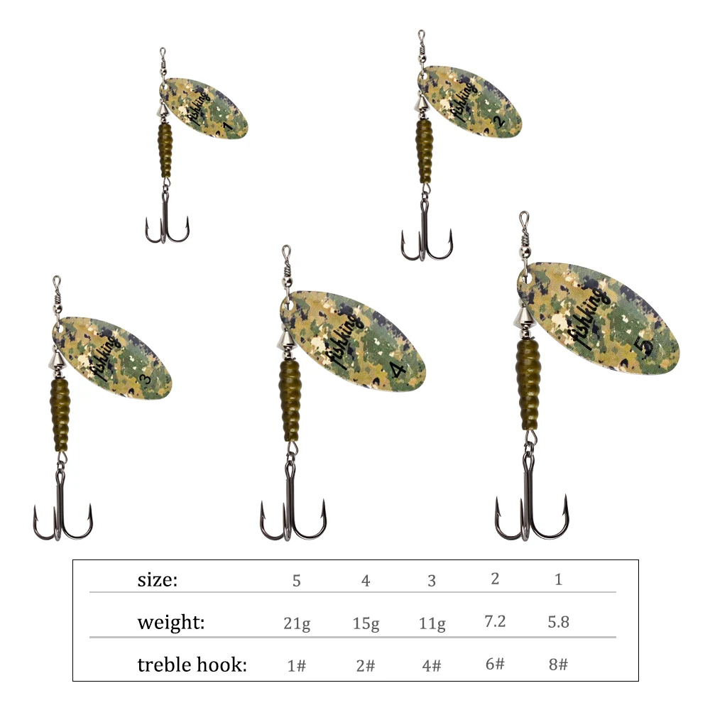 FISH KING New Metal Fishing Lure Willow Leaf Shape Spinner Bait High Quality Hard Baits Treble Hook Fishing Tackle For Pike