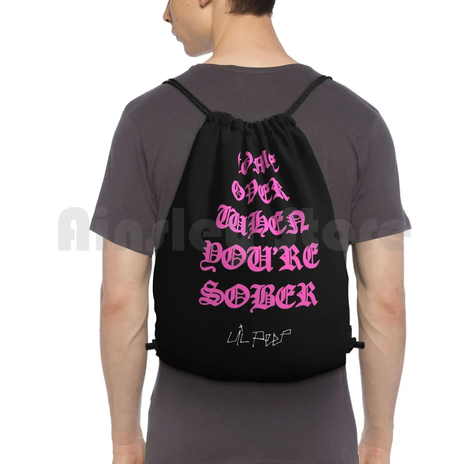 

Come Over When You're Sober Lil Peep Pink-Lil Peep Merch Backpack Drawstring Bags Gym Bag Waterproof Lil Peep Everybodys