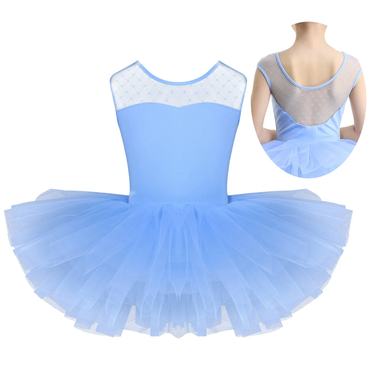 

Kids Ballet Tutu Dress Gymnastics Leotard Girls Sleeveless Mesh Tulle Splice Swan Lake Ballet Costumes Dress Dancewear Leotards