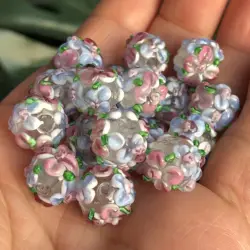 12mm Large Murano Light Blue Pink Flower Clear Lampwork Glass Loose Spacer Beads For Jewerly Making Diy Bracelet Accessories