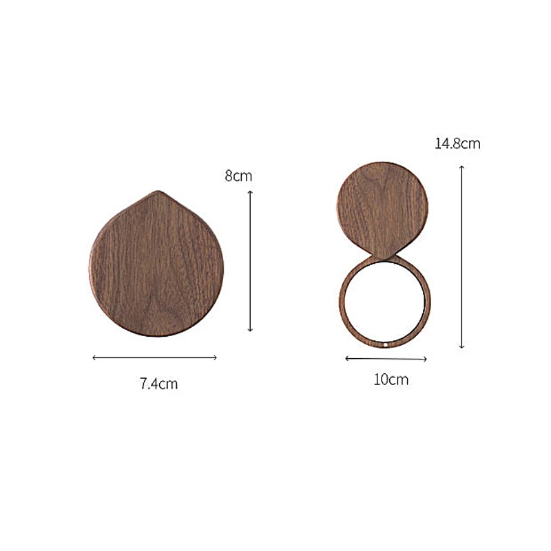 Wooden Mirror Round Foldable Mirrors Japanese Style Portable Walnut Small Mirror Make Up Outdoor