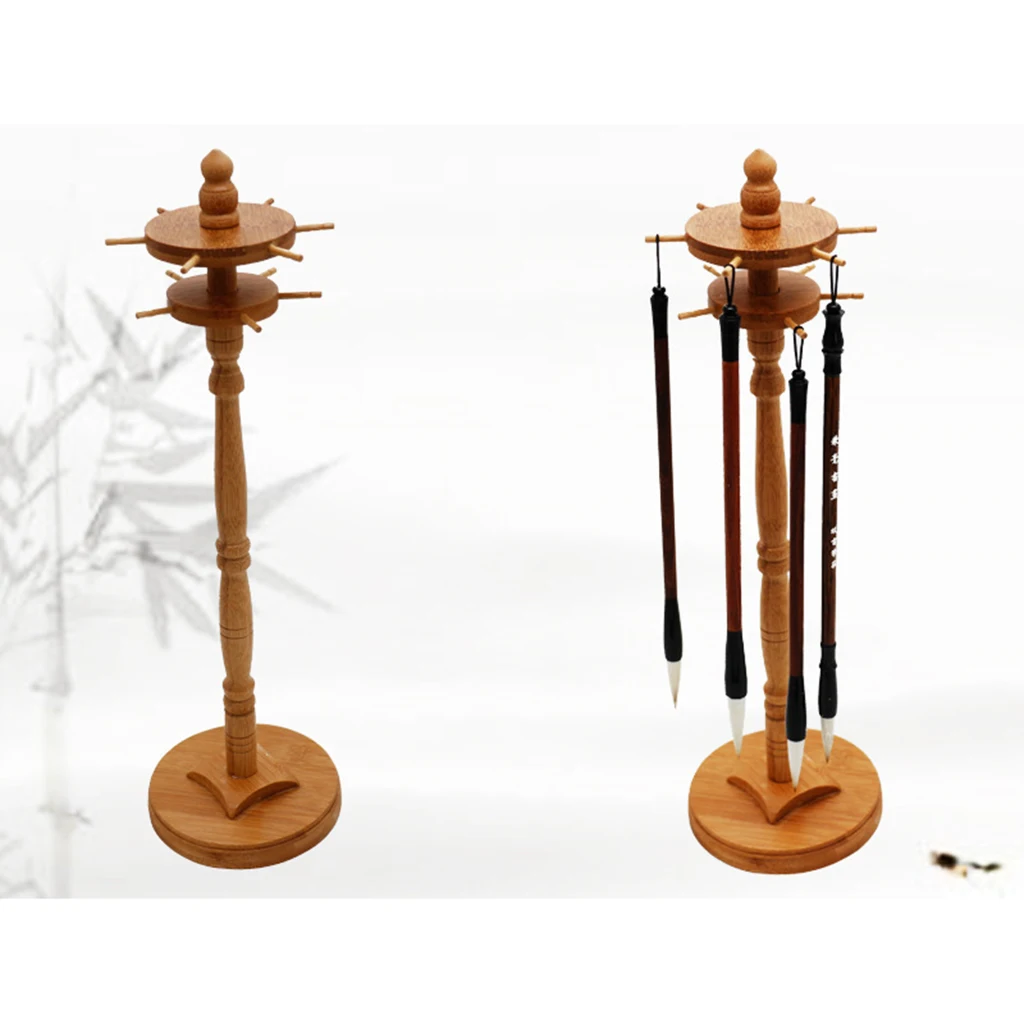 Chinese Brush Pen Hanger, Solid Wood Brush Stand Rack Hanger With 11 Pins, Calligraphy Sumi Painting Brush Pen Holder