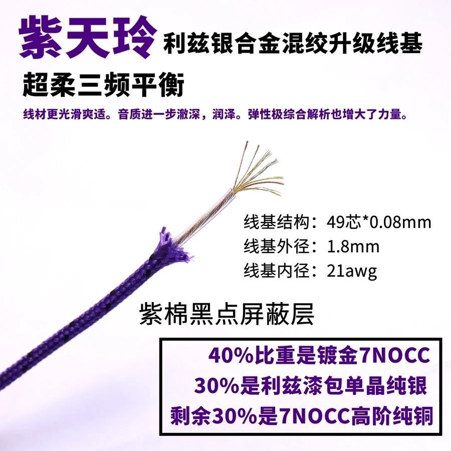 flexible three-band balanced litz silver alloy mixed upgrade wire base 49core (OD1.8mm 21awg)