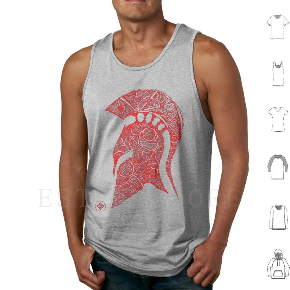Casco Sketch Tank Tops Chaleco Algodón Bravery Brave Armor Casco 300 Sketch Fighter Bold Protect Defender
