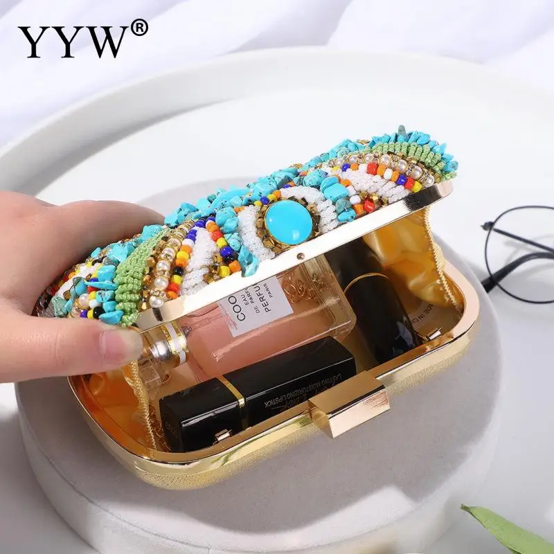 Bohemia Beading Evening Clutch Bag Contrast Colors Summer Hand Bags Wedding Bridal Party Purse Clutch Purse Pochette Femme 2021