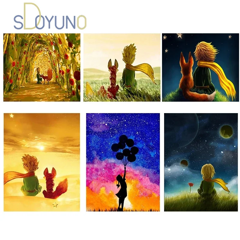 SDOYUNO 60x75cm Frame Diy Oil Digital Painting By Bumbers Kits Cartoon Little Prince Acrylic Paint By numbers For Adults Home De