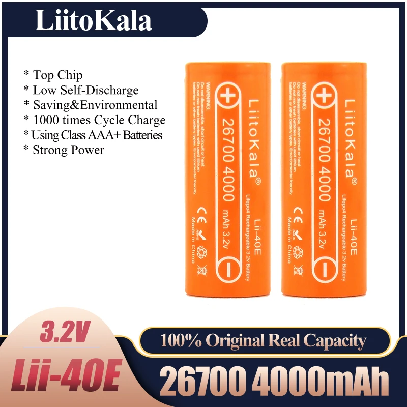 LiitoKala Lii-40E Lifepo4 26700 3.2v 4000mah akumulator ogniwo litowe o dużej pojemności 10A pilas diy pack mod zabawki