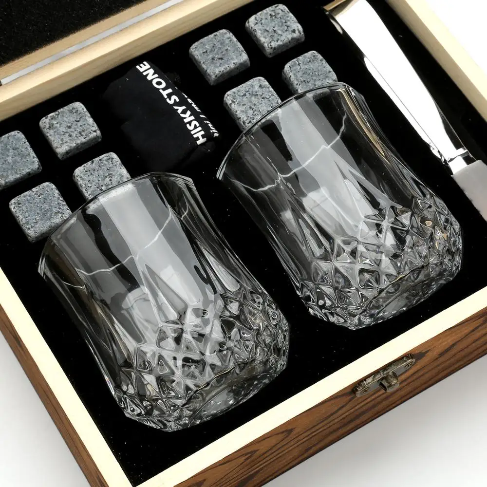 Whiskey Stones & Glasses Set With Coasters, Granite Ice Cubes For Whisky, Whiski Chilling Rocks In Wooden Box, Gift For Dad, Men