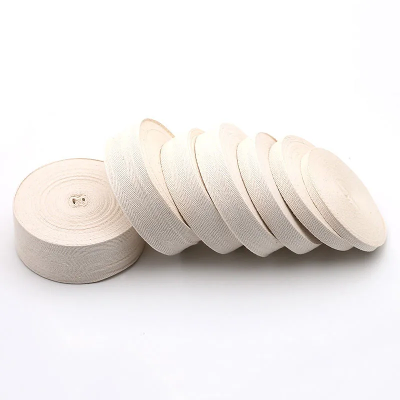 Diy Cloth Accessories 100% Cotton Herringbone Beige Tape Package Cotton Ribbon 10MM 12MM 15MM 20MM 25MM 30MM 40MM 50MM50yards