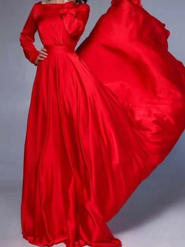 Evening Party Dress With Train Vestido Longo Red Long Open Back Sleeves 2024 Robe De Soiree Boat Neck Prom Formal Gown