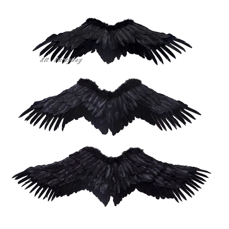 Kids Child Adult Black White Feather Cosplay Wings Show Prop Wedding Birthday Party Angel Wings Costume Halloween Decorations