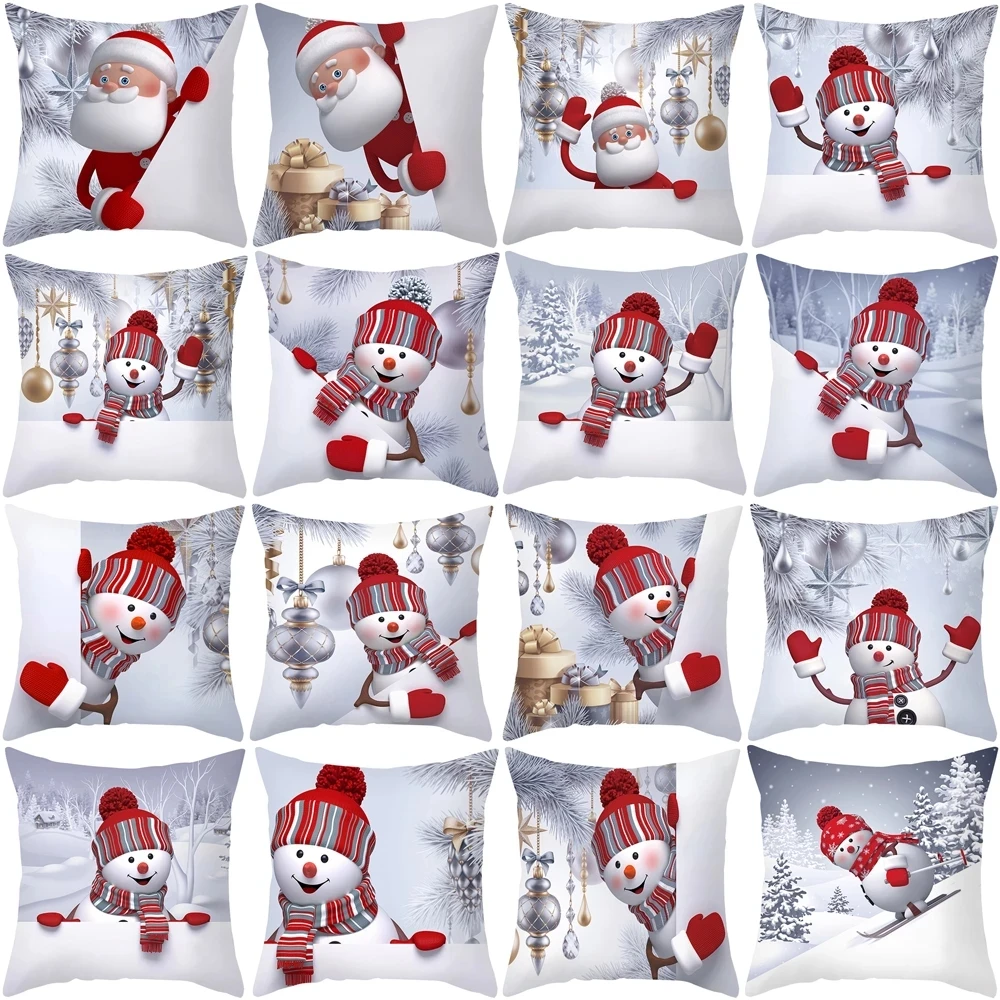Sneeuwpop Kerstkussenhoes Vrolijk Kerstversiering Voor Thuis 2024 Cristmas Sofa Decor Navidad Xmas Geschenken Nieuwjaar 2025